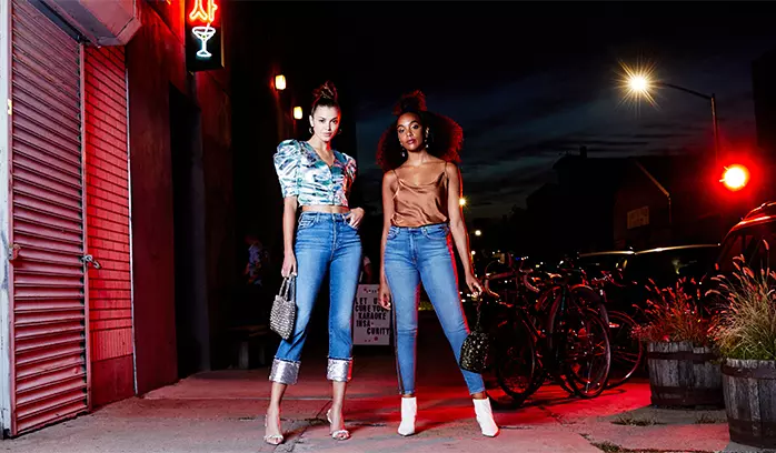 Models posing for the Refinery29-LYCRA® brand global co-branded marketing program to promote denim jeans made with LYCRA® dualFX® technology