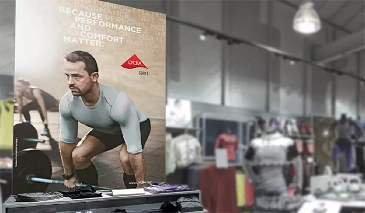 Examples of in-store displays promoting LYCRA® SPORT technology