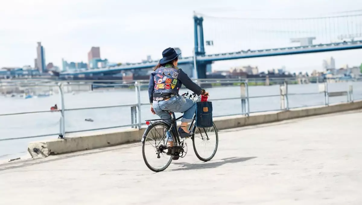 Christine Rucci riding a bicycle