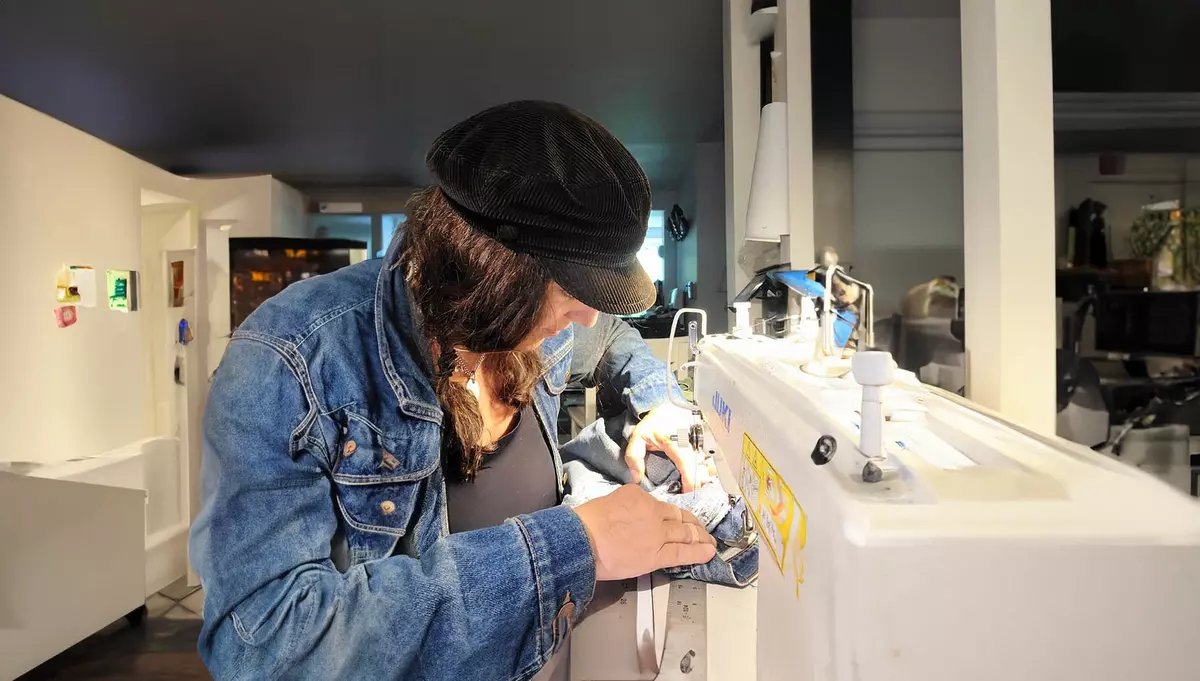 Christine Rucci sewing denim