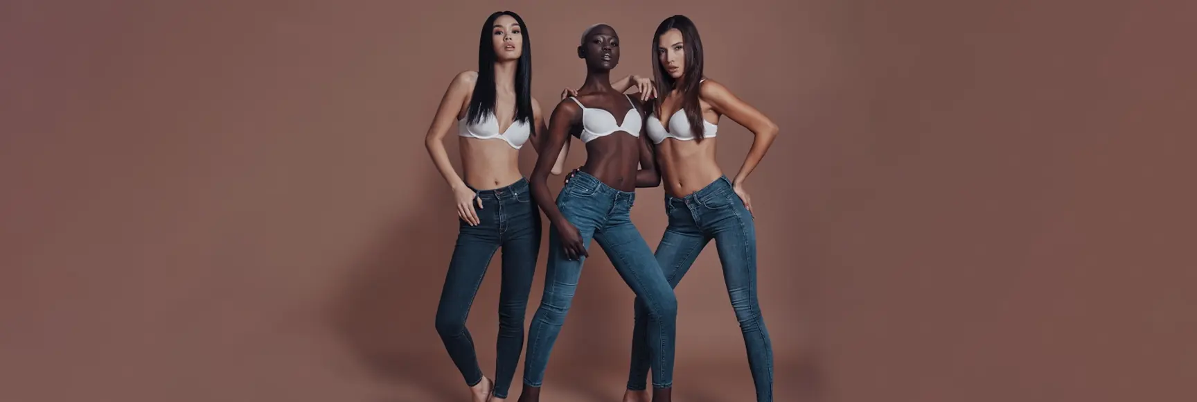 A group of models in blue jeans 