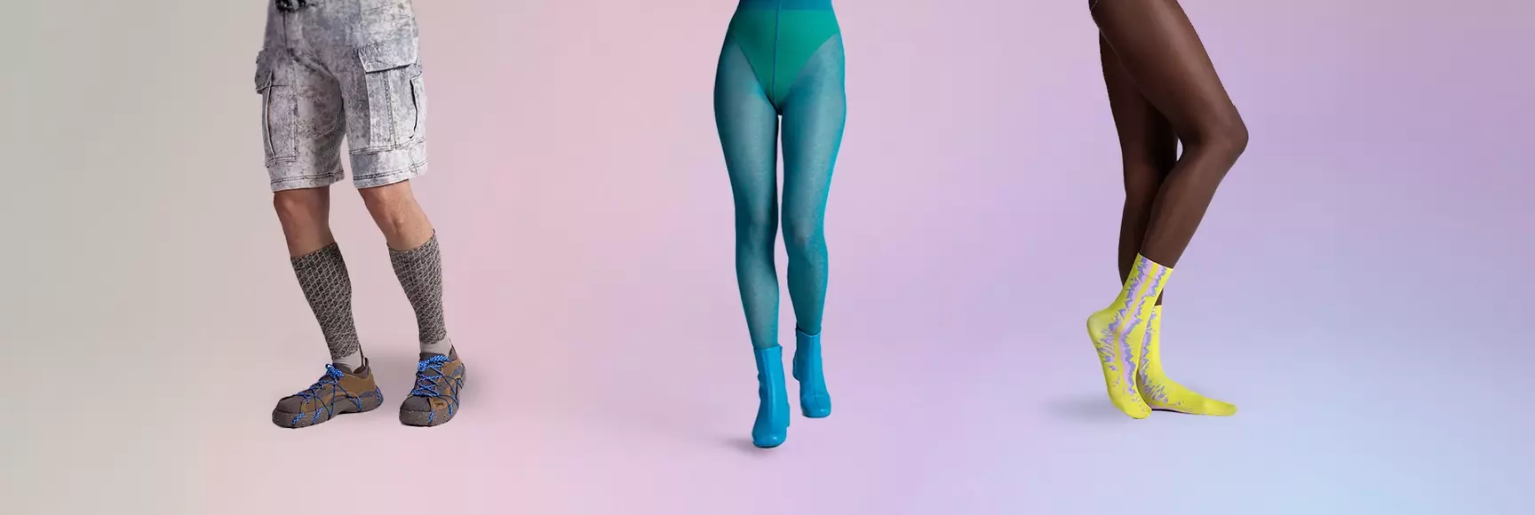 A collage of models wearing legwear from the waist down