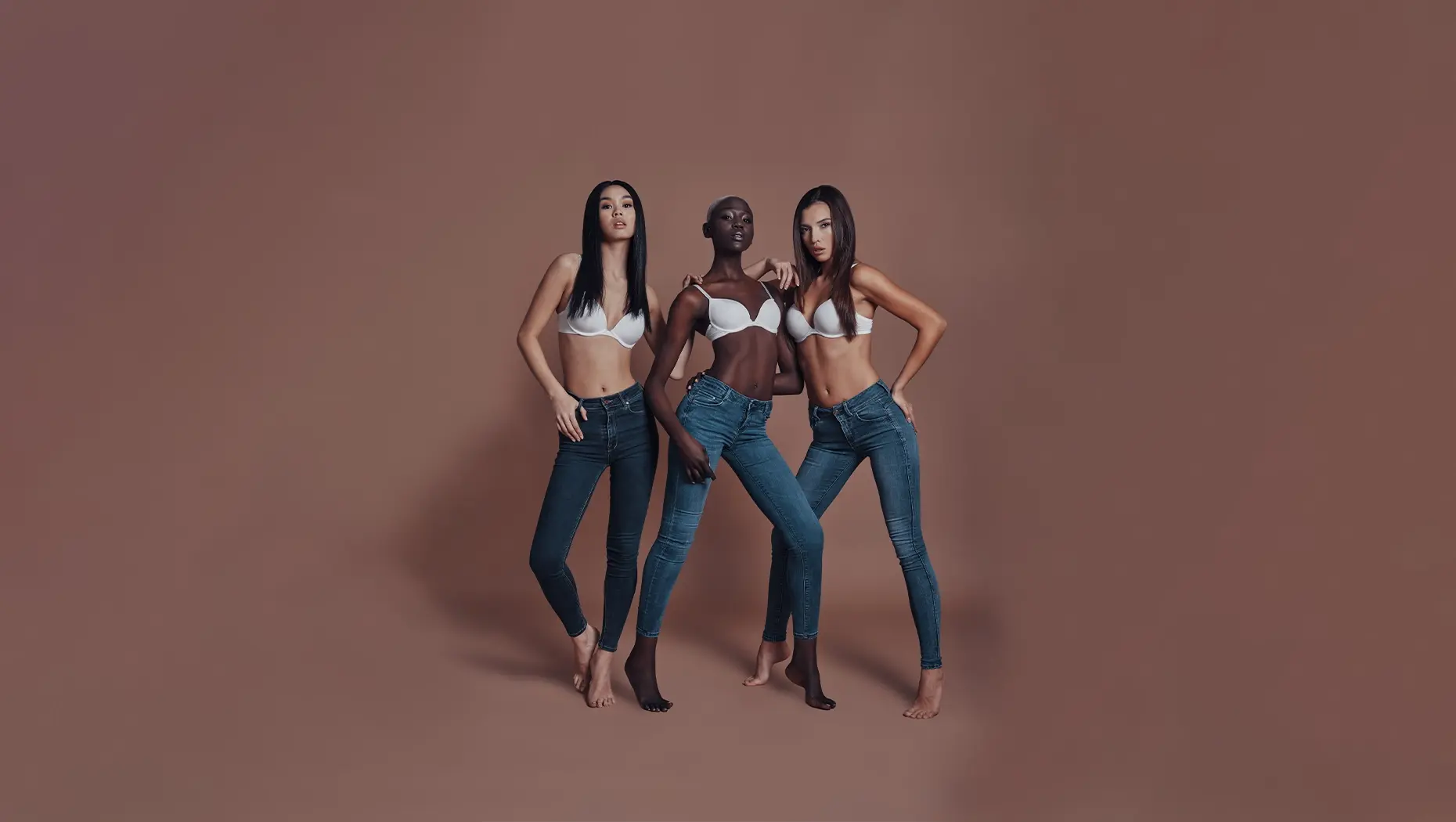 A group of models in blue jeans 