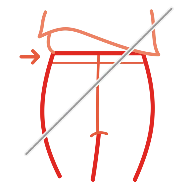 Pictogram illustrating how LYCRA® fiber technology prevents dig in at thighs and waist