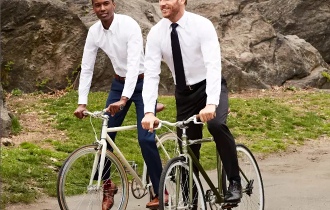 Wear these white dress shirts as you bike to work. Sweat is transported to the fabric’s surface where it quickly evaporates.